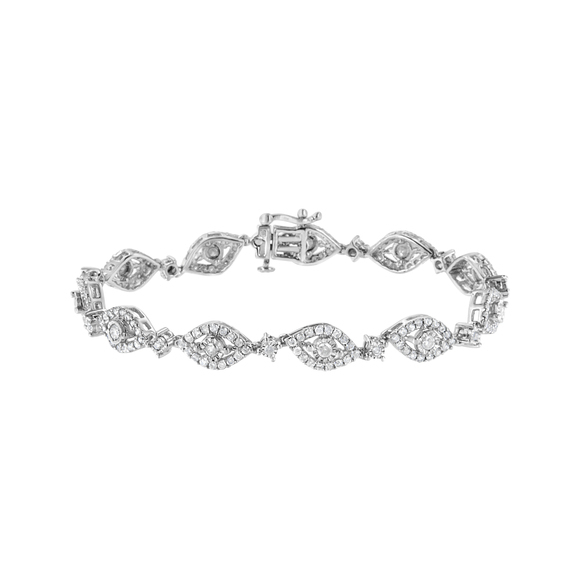 .925 Sterling Silver 2 1/2 Cttw Diamond Pear Shaped and Bezel Link Bracelet